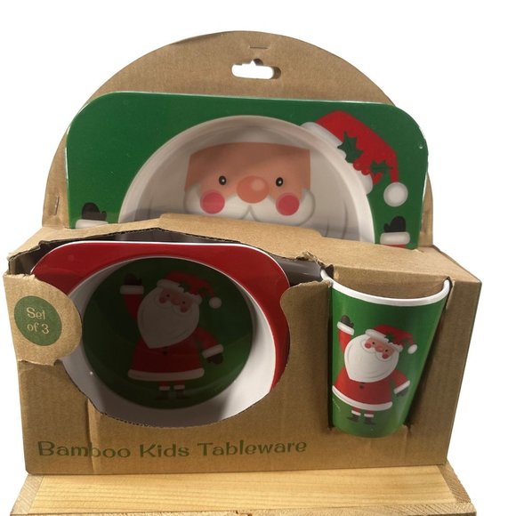 3 Piece Set Kid's Bamboo Santa Tablewear New In Package - Picture 1 of 5
